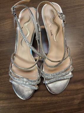 MIA Silver Rhinestone Strappy Slingback Heels